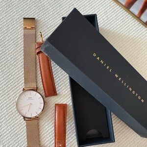 Daniel Wellington Rose Gold Mesh Watch with Brown Straps